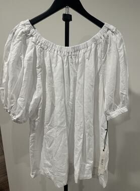 WILT White Off-the-Shoulder Elastic Puff Sleeve Cotton Blouse Size S